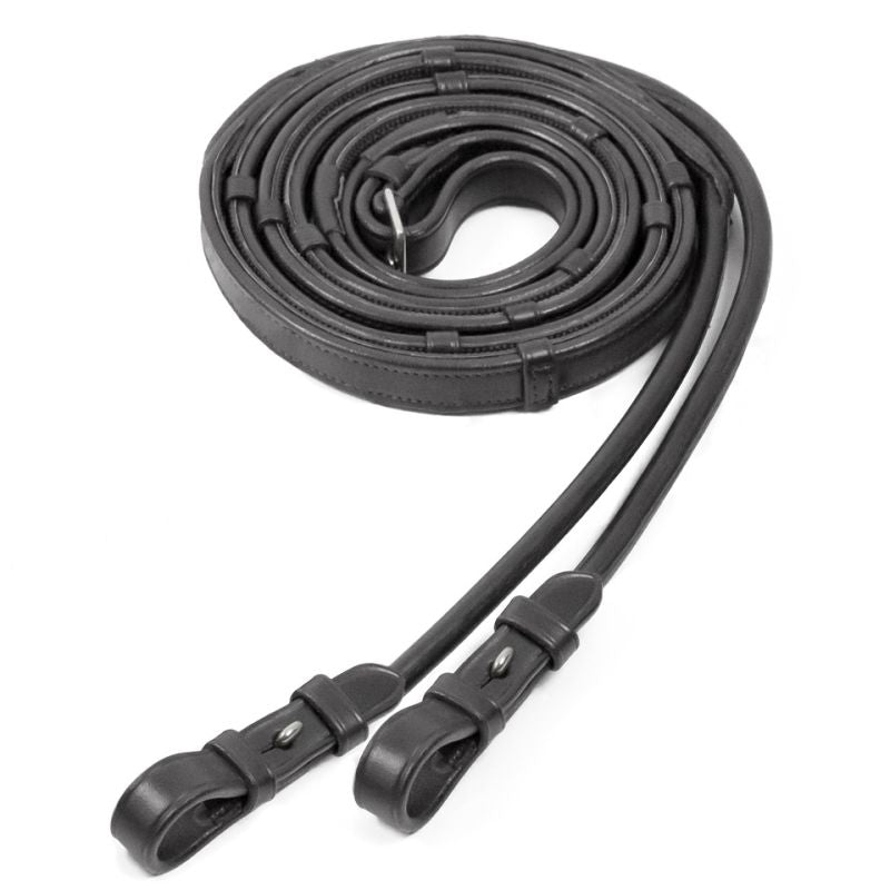 Schockemöhle Rubber Lined Rolled Bridle Reins - Black/Silver | Malvern Saddlery