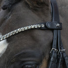 Schockeoehle Sports Milazzo Double Dressage Bridle - black crystal browband detail on horse| Malvern Saddlery
