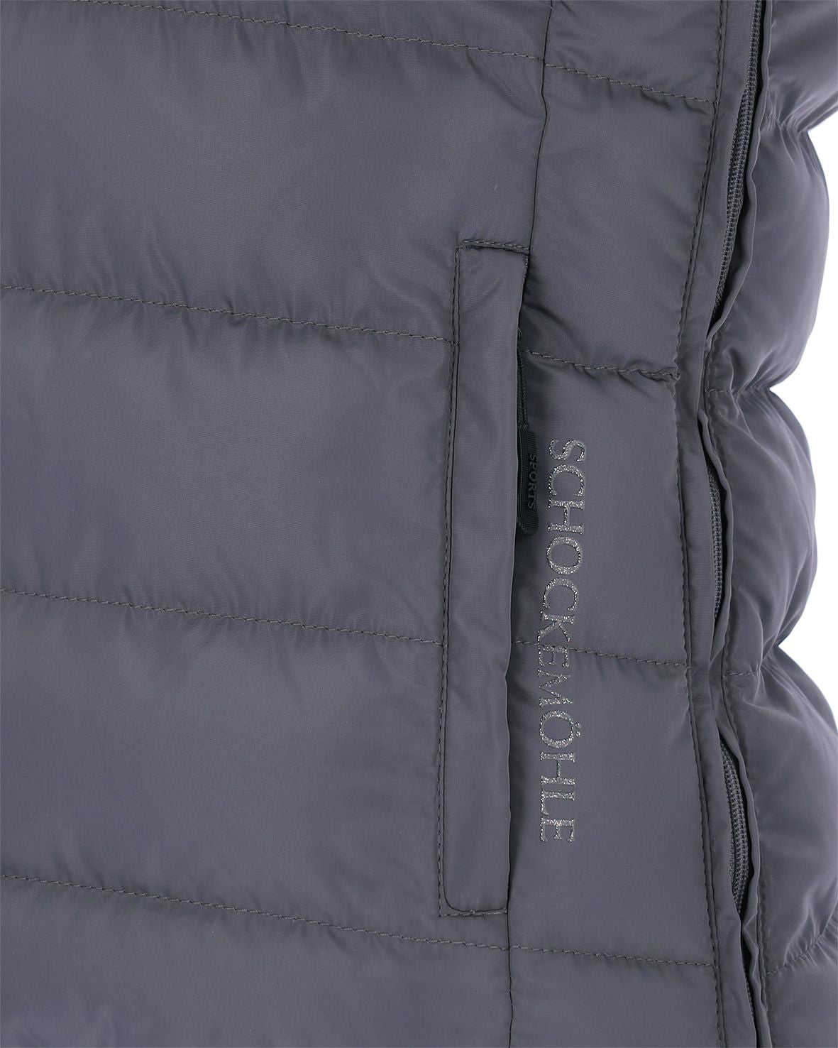 Schockemöhle Sports SPMalea Style Womens Vest - Gray aka Dusty Chocolate, side pocket detail | Malvern Saddlery
