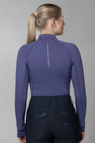 Schockemöhle Winter Page Style Shirt - Ink Blue - quarter zip ladies training layer,back view on white background | Malvern Saddlery