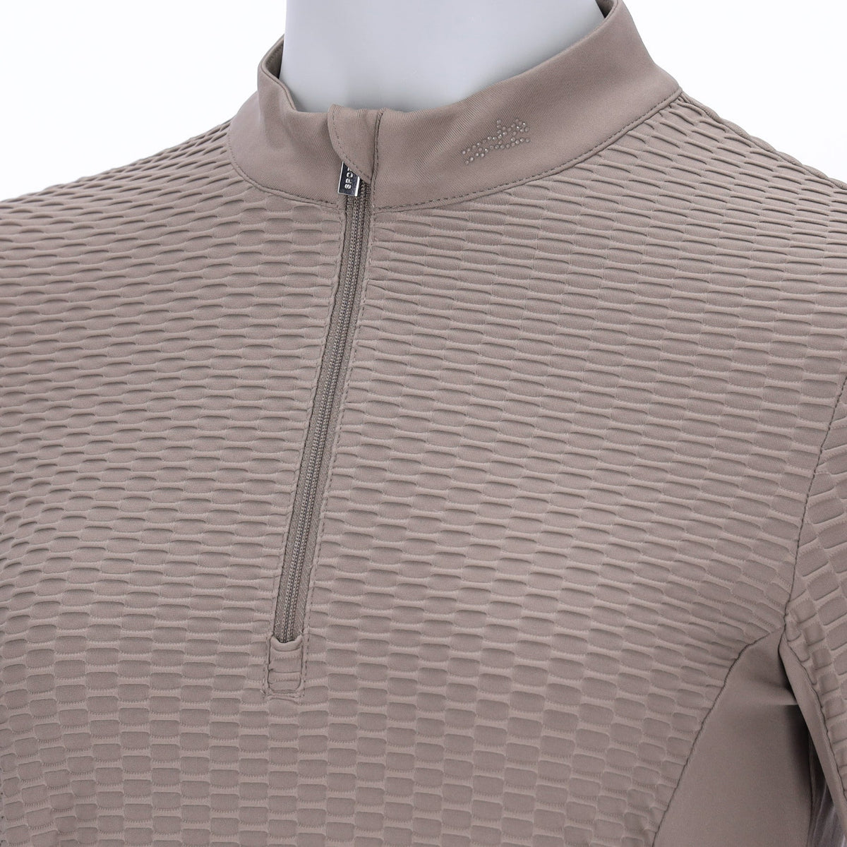 Schockemöhle SPGail Style Shirt - Hazel Brown, close up of chest neck on mannequin with white background | Malvern Saddlery