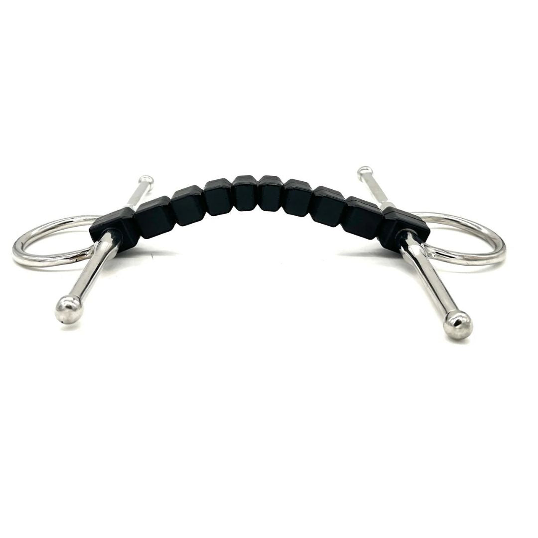 AJR Sport Rubber Block Morph Full Cheek Horse Bit shown curved on white background | Malvern Saddlery
