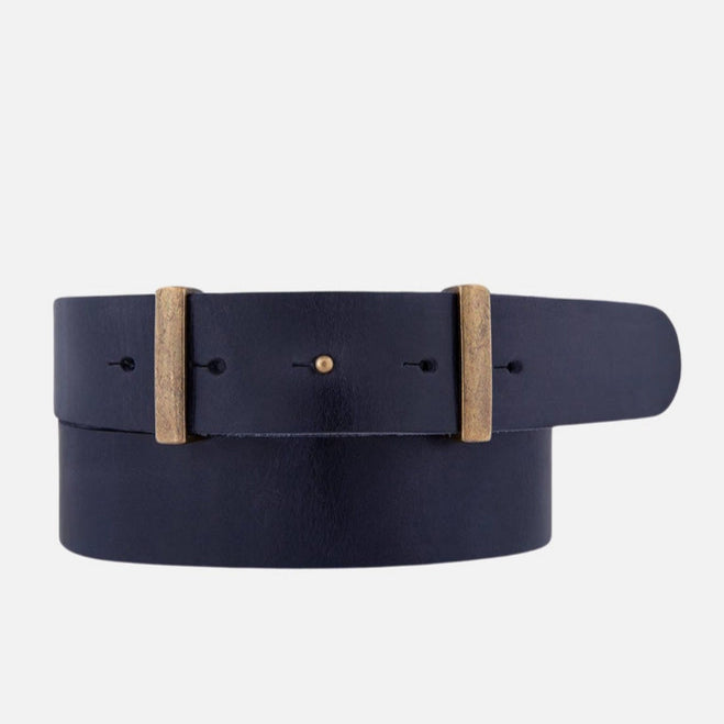 Hybrid Buckle Italian Leather Belt - Navy with Gold accent | Malvern Saddlery