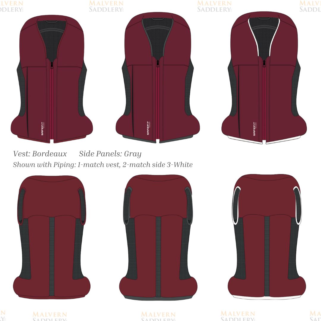Safefit Airbag Vest Custom designs - generated - bordeaux with gray sides, 3 piping options | Malvern Saddlery