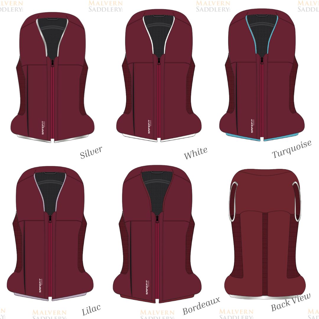 Safefit Airbag Vest Custom designs - generated - bordeaux 6 piping options | Malvern Saddlery