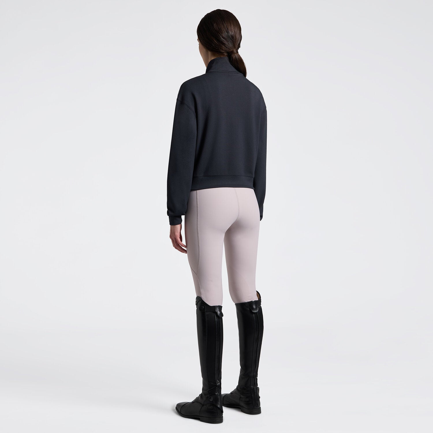 Cavalleria Toscana Women's Sweatshirt with Zip - Charcoal; back full body view shown on model | Malvern Saddlery