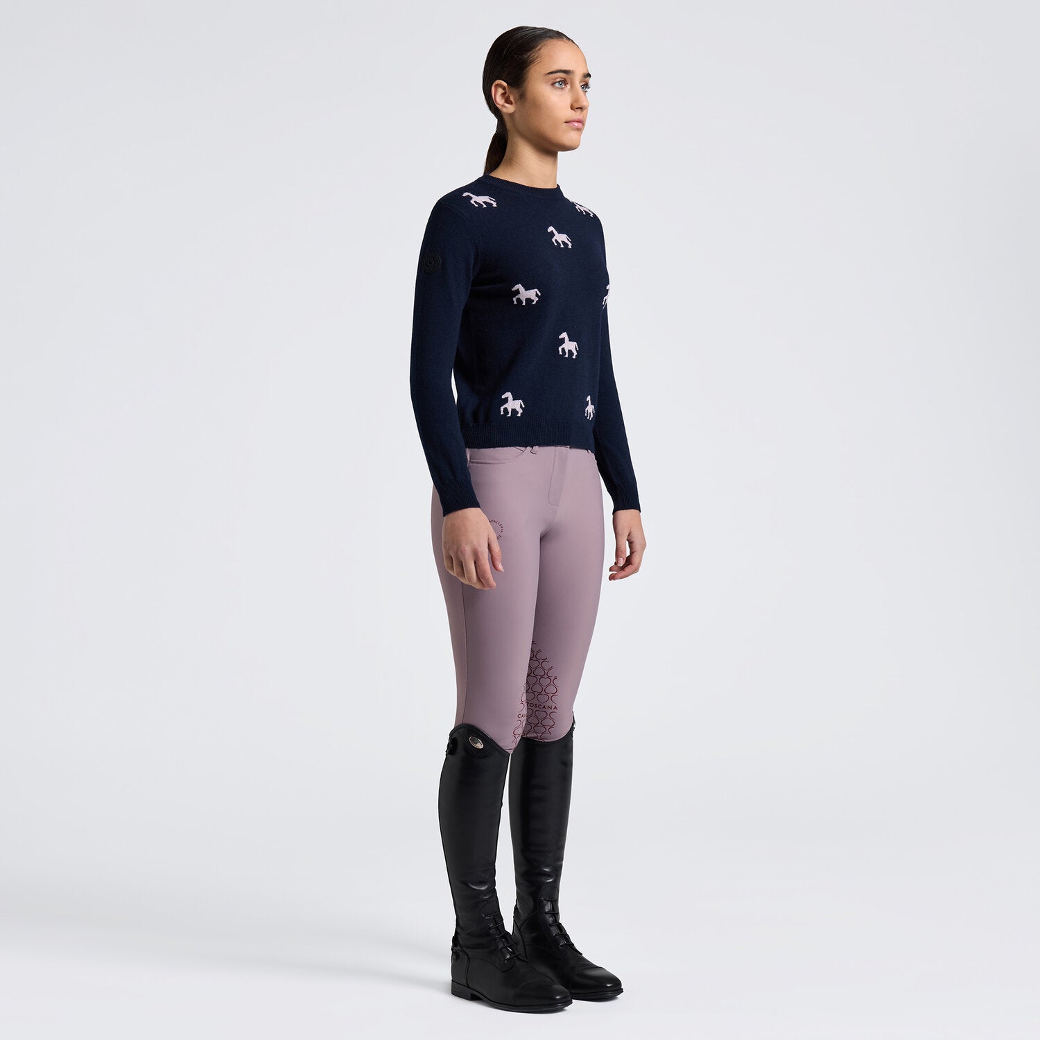 Cavalleria Toscana Girls’ Cashmere Blend Crew Neck Sweater; Navy | Malvern Saddlery
