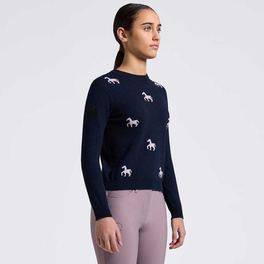 Cavalleria Toscana Girls’ Cashmere Blend Crew Neck Sweater; Navy | Malvern Saddlery