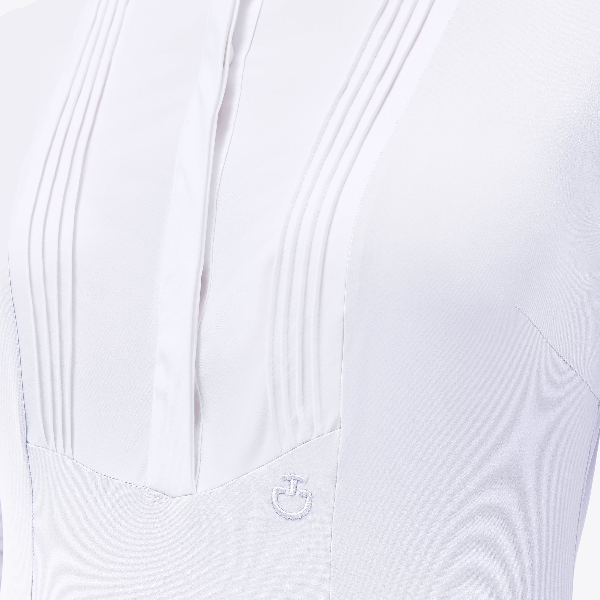 Cavalleria Toscana Ladies Long Sleeve Hunter Competition Shirt - White, bib detail | Show Shirts | Malvern Saddlery