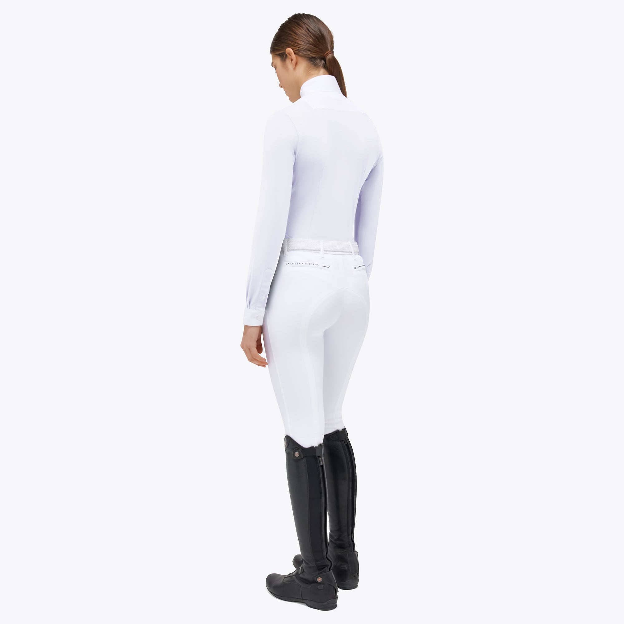 Cavalleria Toscana Ladies Long Sleeve Hunter Competition Shirt - White, back view | Show Shirts | Malvern Saddlery