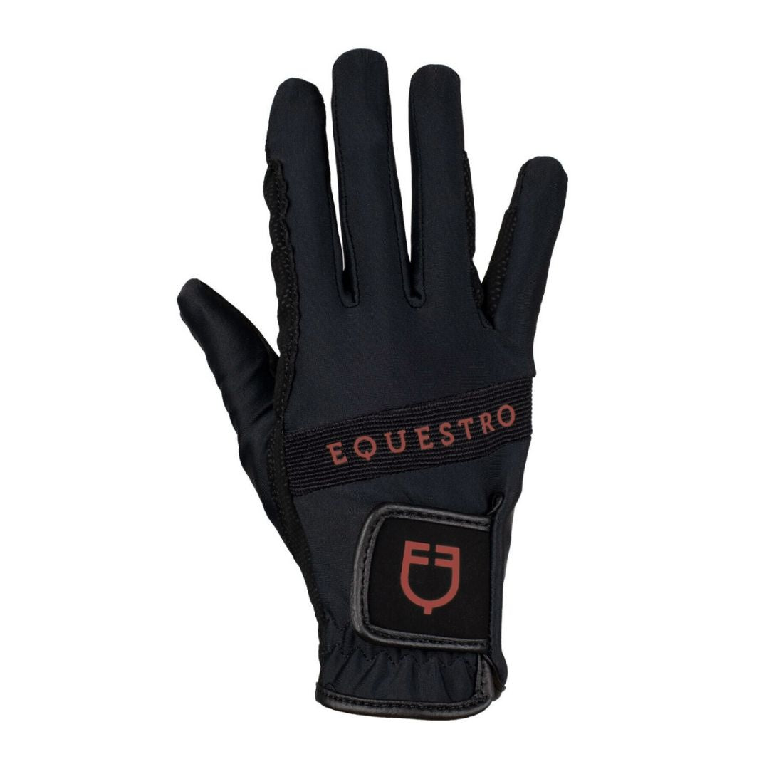 Equestro Logo Technical Riding Gloves - Black/Brown | Malvern Saddlery