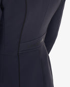 Equestro Women's Competition Dressage Shadbelly - Navy Blazer; detail back waist shown on woman on white background | Equestrian Show Coats | Malvern Saddlery