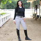 Halter Ego Knee Grip Evolution Breeches - Gray, on model  | Malvern Saddlery