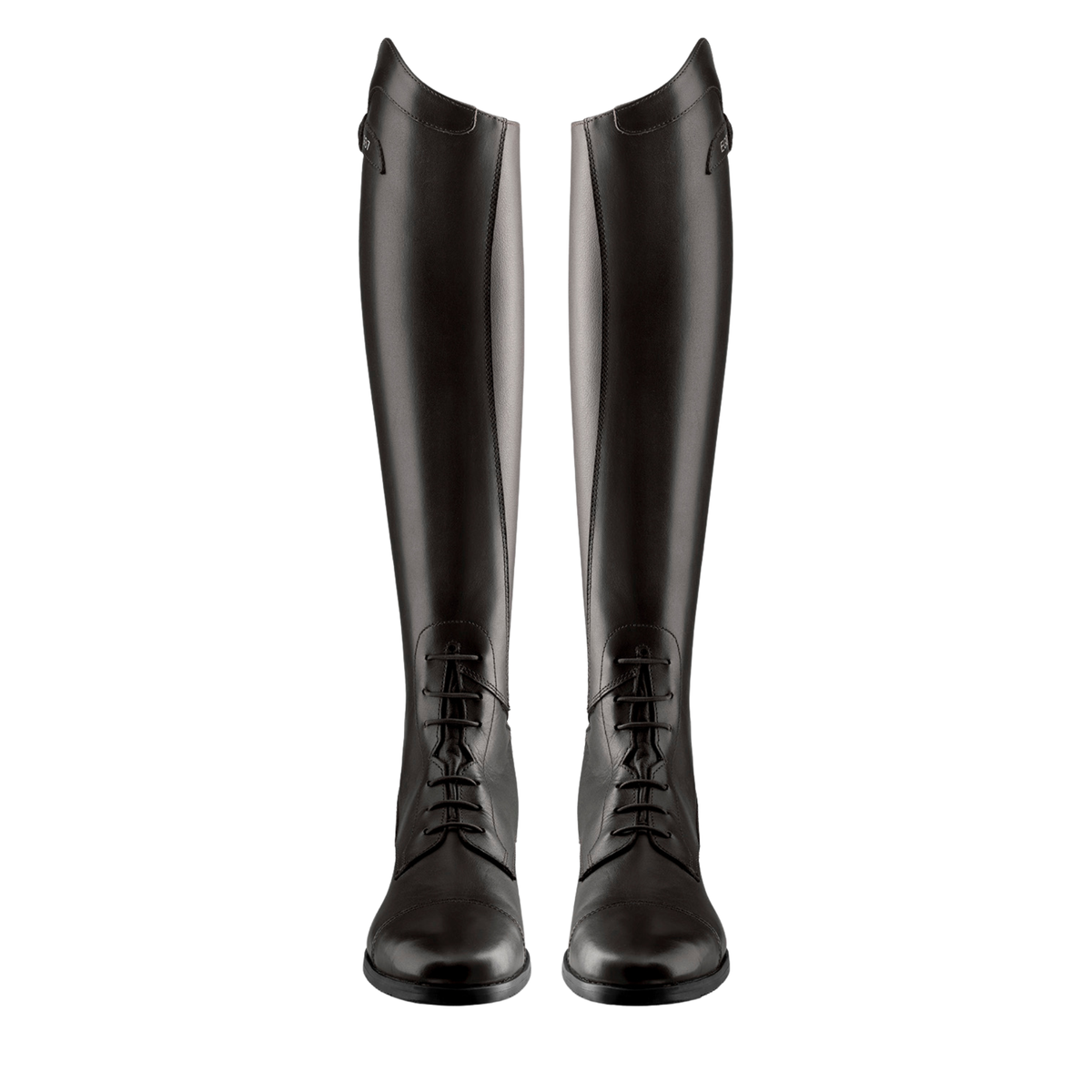 EGO7 Orion black leather tall field boots pair front view standing upright