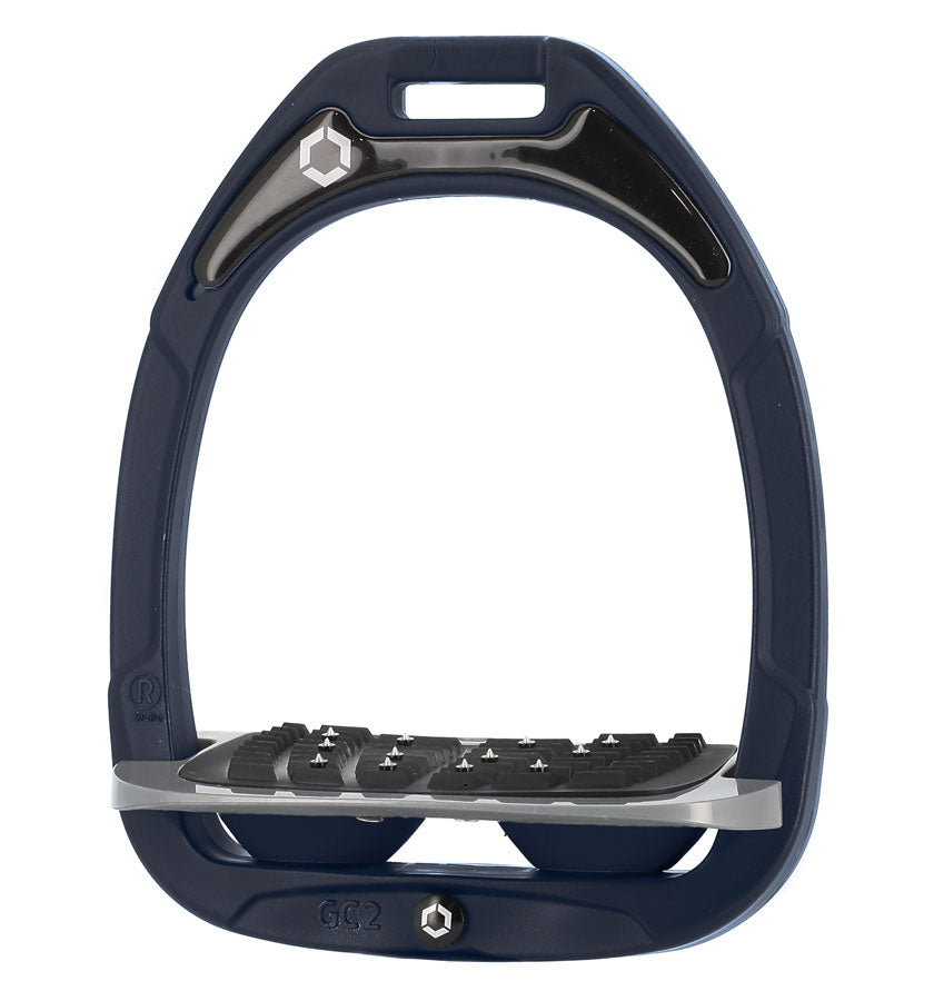Flex-On Composite Stirrups - Navy - with Gray Inclined Ultra Grip Footbed | Malvern Saddlery