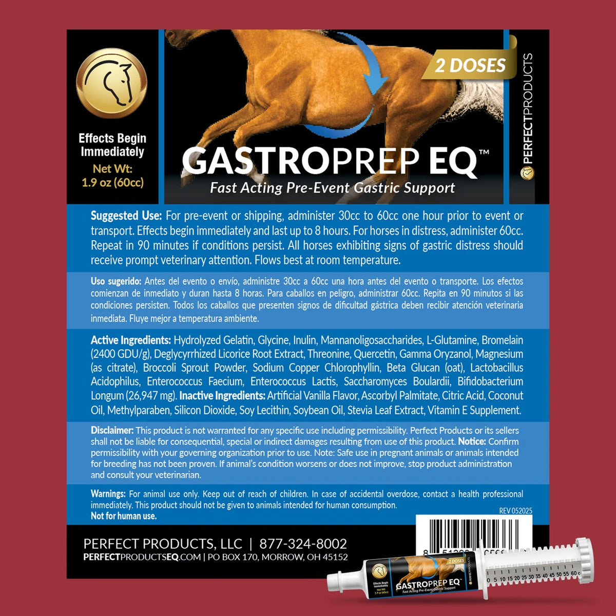 Perfect Products GastroPrep EQ Fast-Acting Gastric Relief Paste - label and directions | Malvern Saddlery