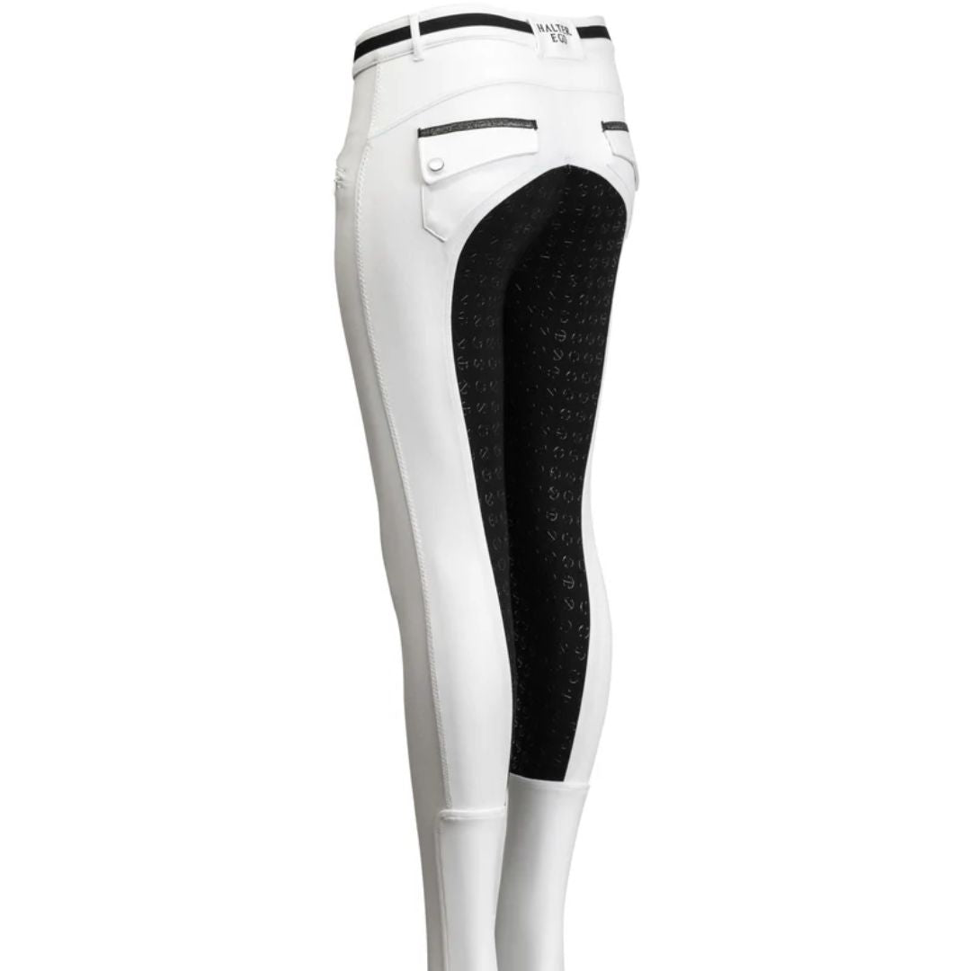 Halter Ego Kimberly Full Seat Equestrian Breeches - White with Bllack Seat | Malvern Saddlery