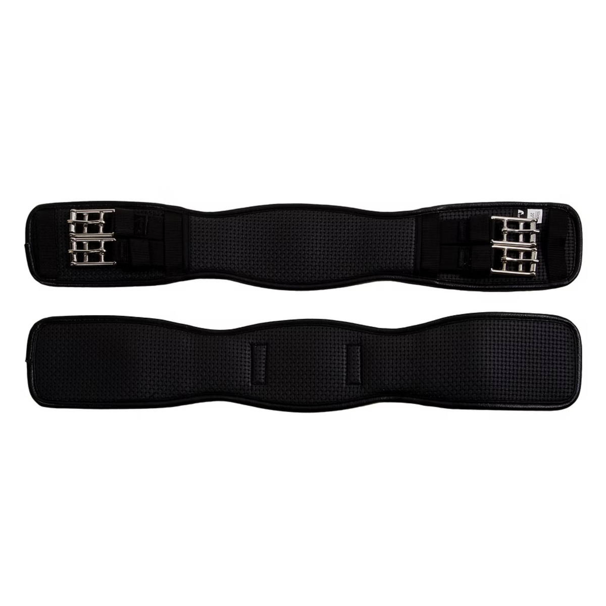 Horse Fare PVC Dressage Girth in black with waffle-textured foam and stainless steel roller buckles