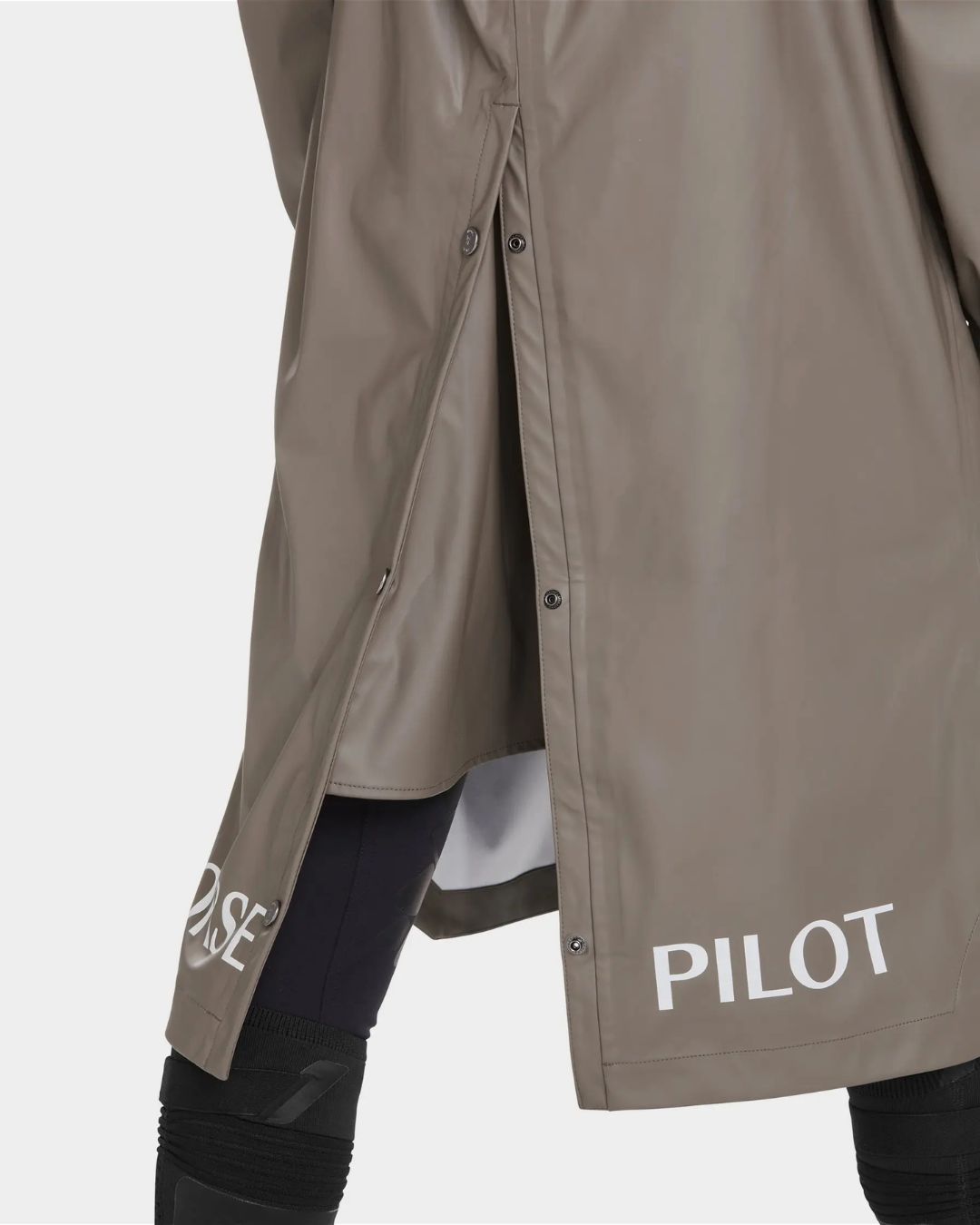 Horse Pilot Long Raintech Coat - Coffee brown -  back opening detail -worn by person against white background | Women's Outerwear | Malvern Saddlery