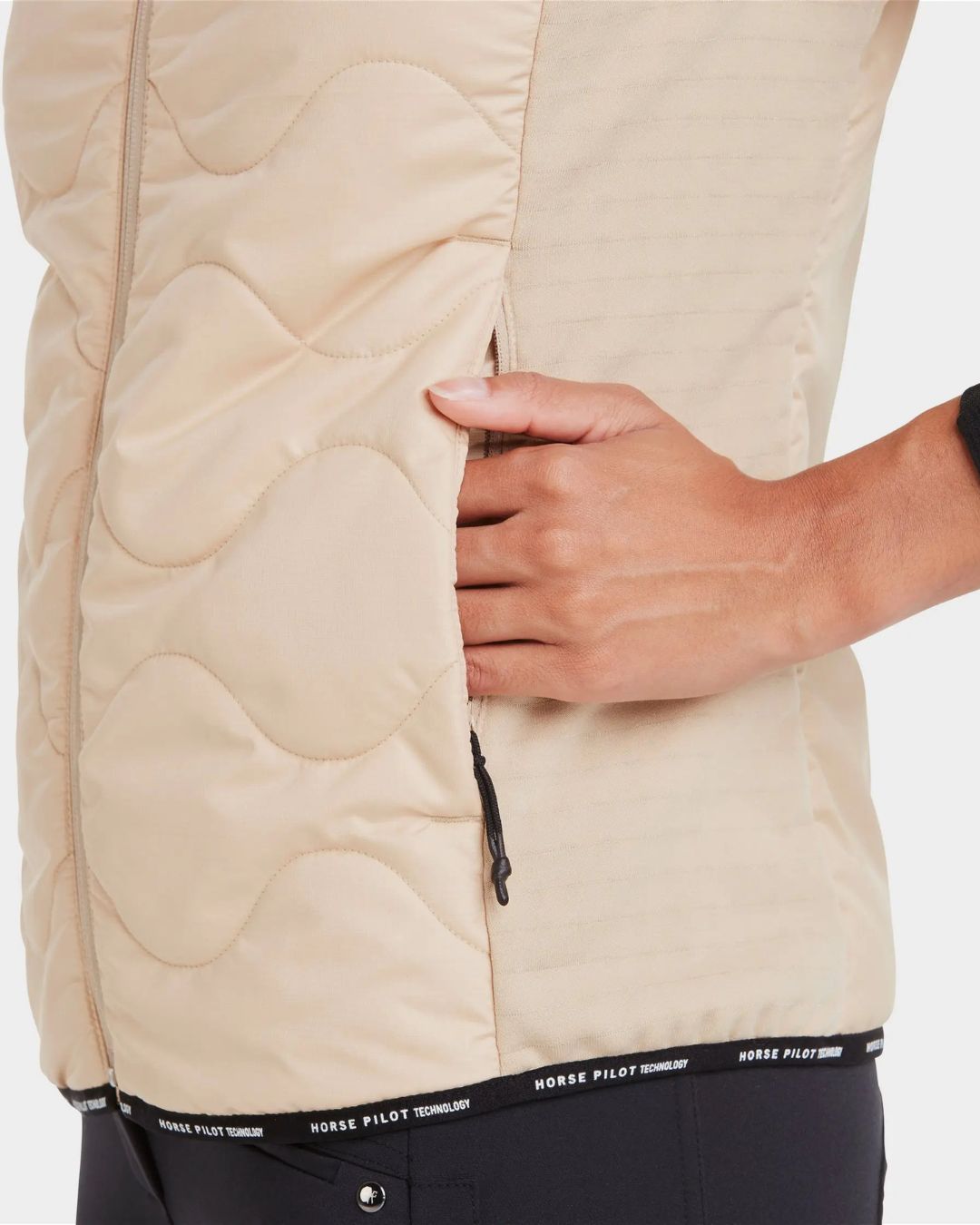 Horse Pilot Rider Vest - Latte, pocket detail | Equestrian Outerwear | Malvern Saddlery