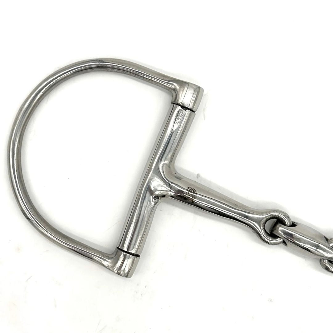 Jake Adams Stainless Steel Locking Elliptical D-Ring Horse Bit, cheekpiece detail | Tack Shop | Malvern Saddlery