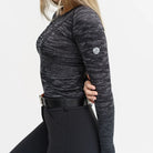 TKEQ Kennedy Seamless 2.0 Long Sleeve Performance Shirt - Black Camo, cropped image of torso shown on model | Malvern Saddlery