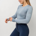 TKEQ Kennedy Seamless 2.0 Long Sleeve Performance Shirt - lt blue, cropped image of torso shown on model | Malvern Saddlery