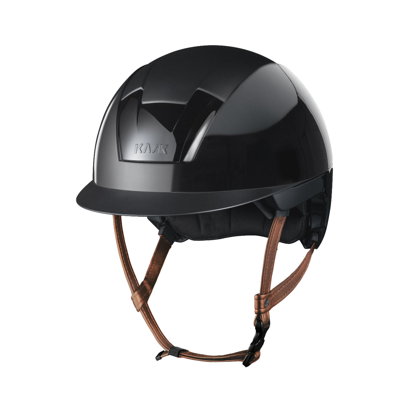 KASK Equestrian Kooki Shine Helmet - Black with tan chinstrap | Malvern Saddlery