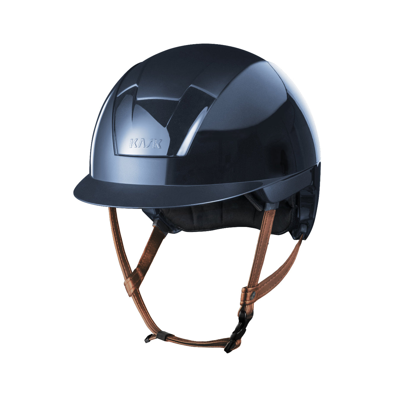 KASK Equestrian Kooki Shine Helmet - Navy with tan chinstrap | Malvern Saddlery