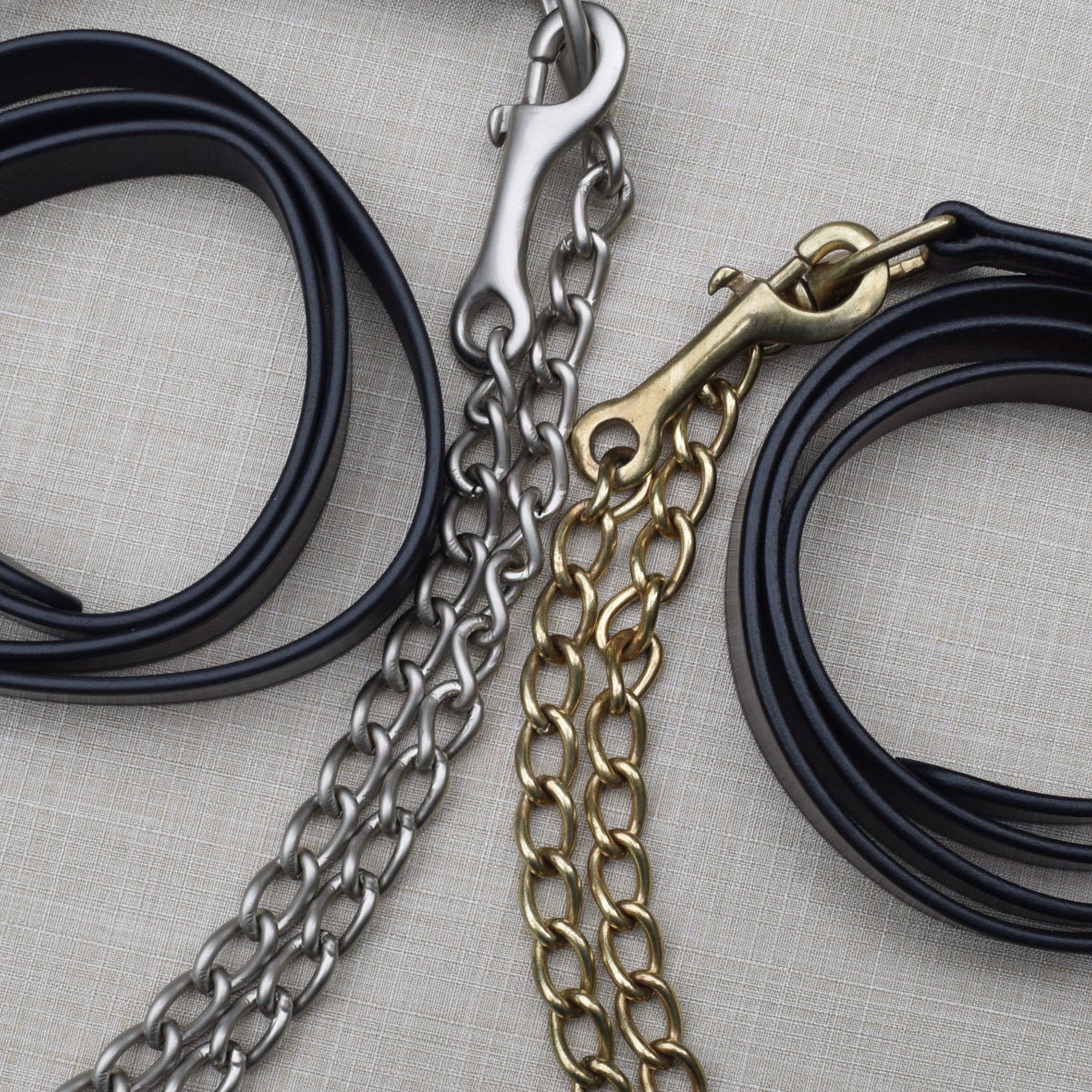 Black Oak Leather Lead Lines 31" chain - black/silver, brown/brass | Malvern Saddlery