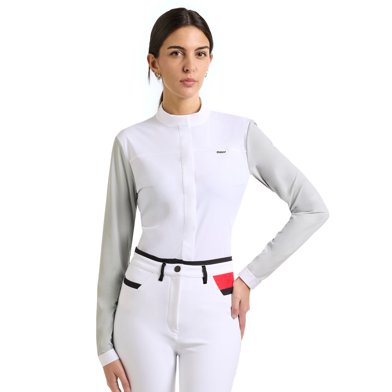 Ego 7 Leonie Long Sleeve Show Shirt in Ice Gray, front view - Malvern Saddlery