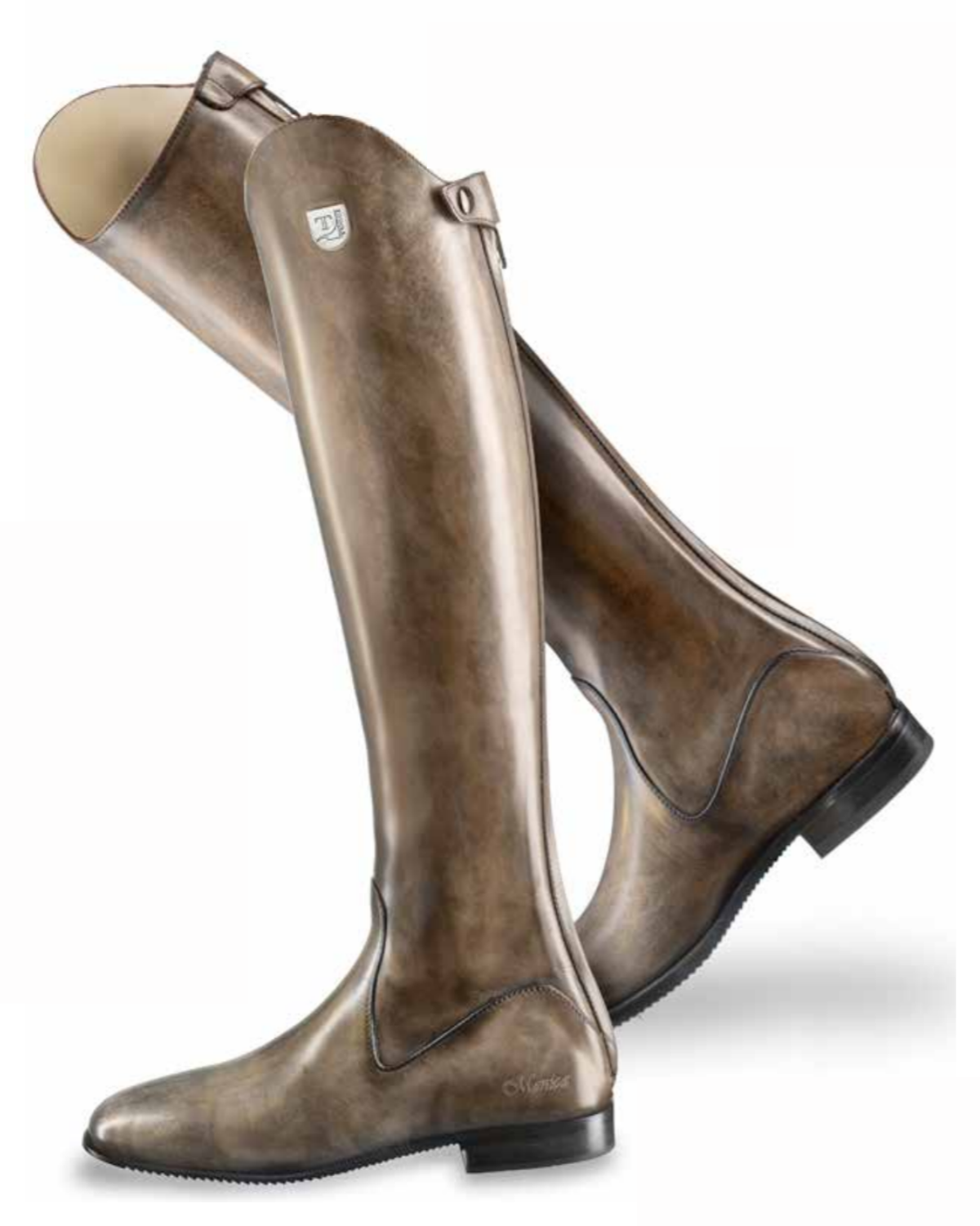 Franco Tucci Bespoke - Monica Dress Boot - Antiqued Leather, shown with heel leather engraving | Malvern Saddlery
