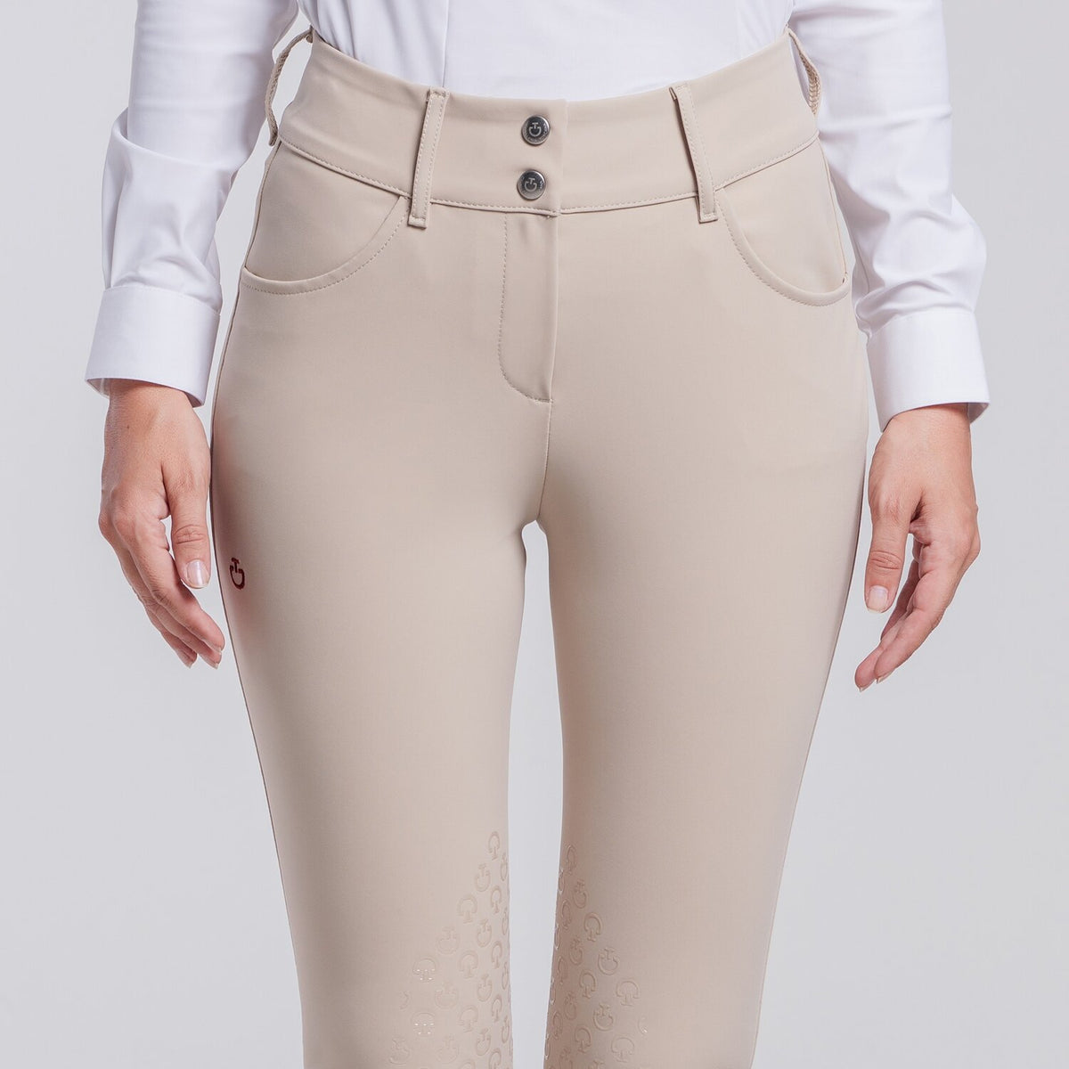 Cavalleria Toscana Women's American Knee Grip Breeches - Beige, side view | Malvern Saddlery
