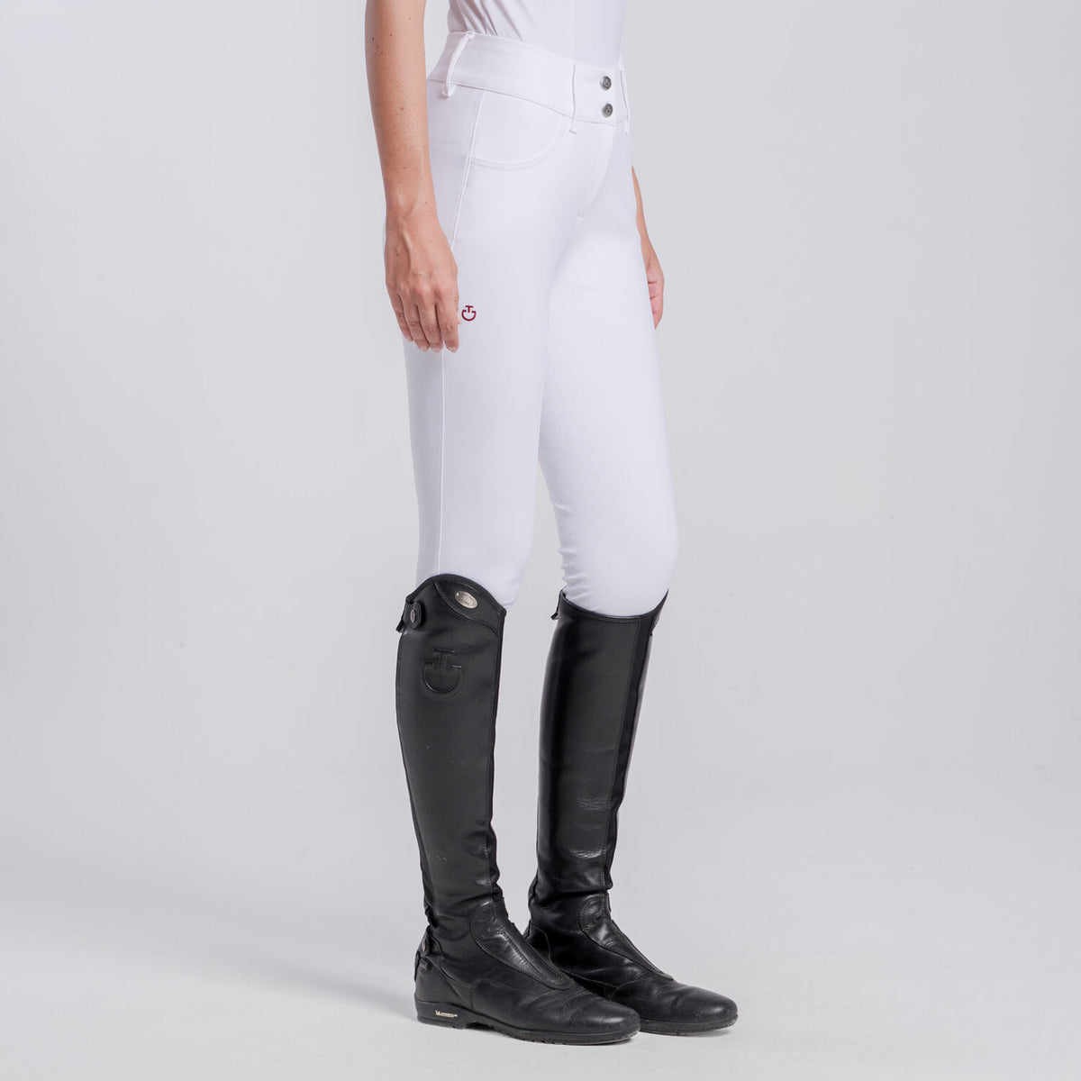 Cavalleria Toscana Women's American Full Grip Breeches - White, front view on model | Malvern Saddlery