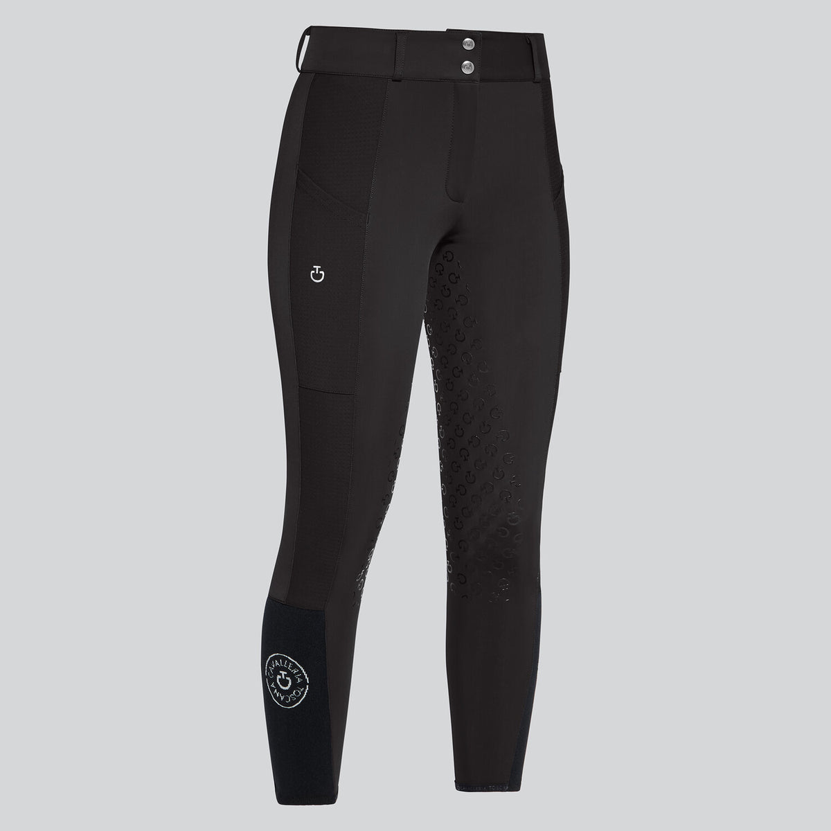 Cavalleria Toscana Women's Perforated Insert Full Grip Breeches - Black, front view | Malvern Saddlery