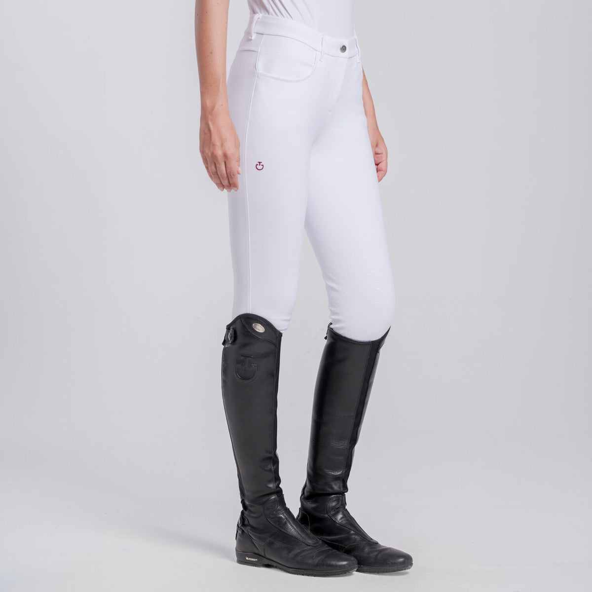 Cavalleria Toscana Women's New Grip Knee Grip Breeches - White, front view on model | Malvern Saddlery