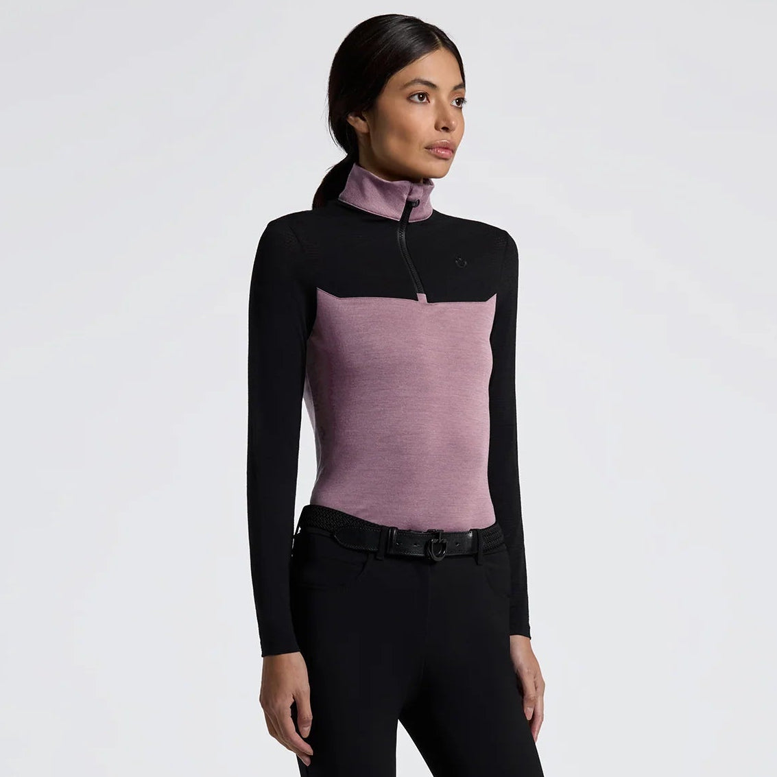 Cavalleria Toscana Women's Tech Wool Half Zip Polo - Black/Grape Shake Purple | Malvern Saddlery