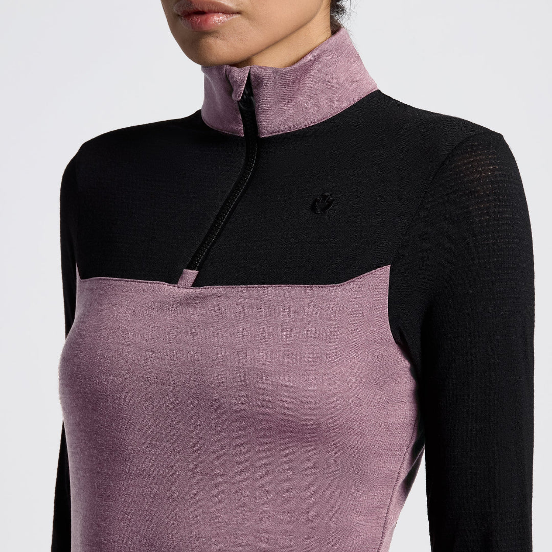Cavalleria Toscana Women's Tech Wool Half Zip Polo - Black/Grape Shake Purple | Malvern Saddlery