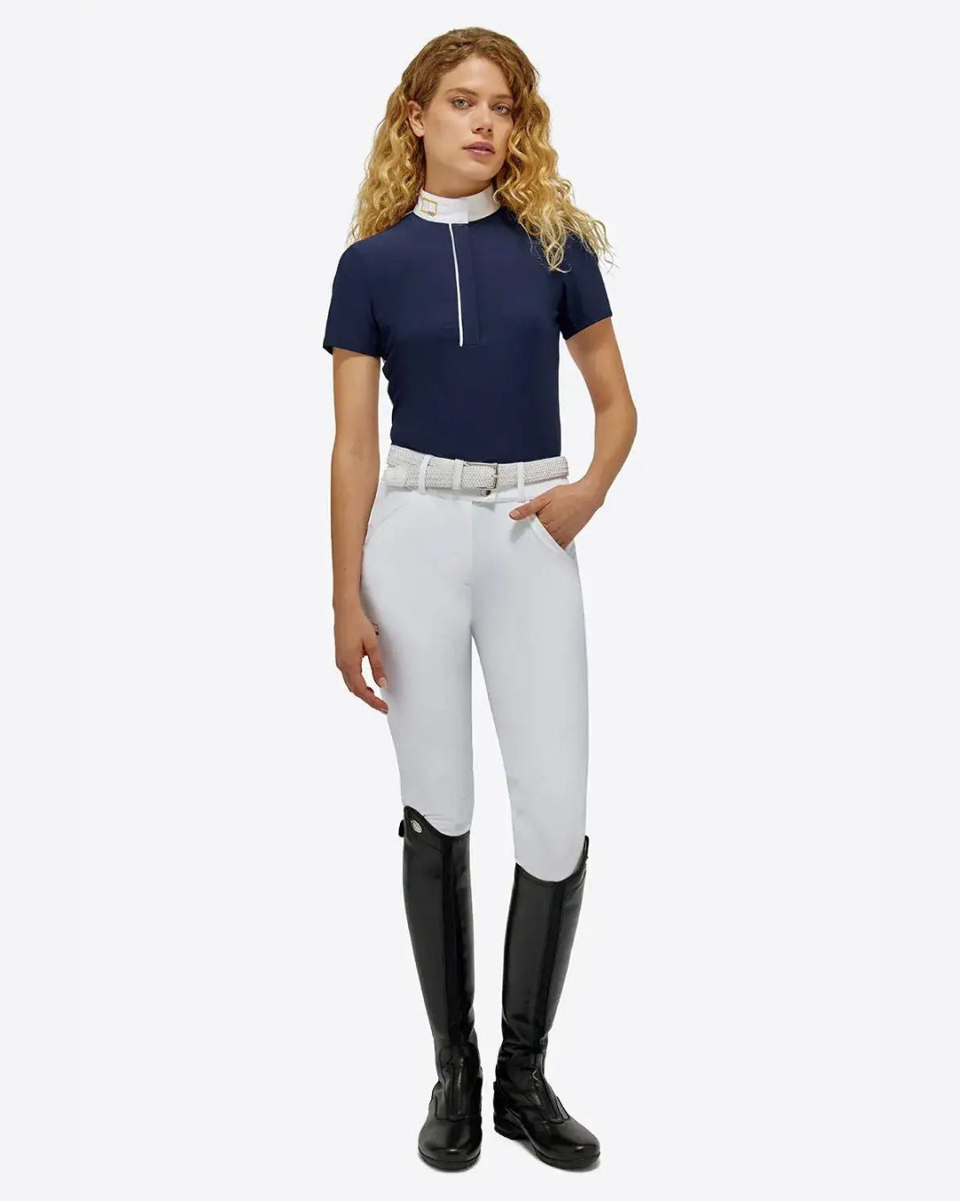 Rider's Gene Ladies Competition Shirt - Navy/White | Equestrian Show Shirt | Malvern Saddlery