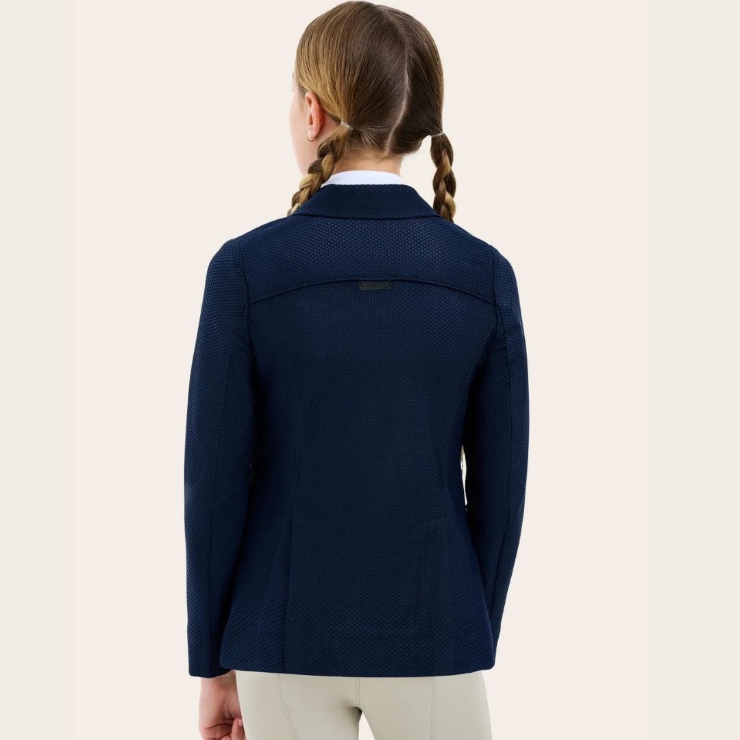RJ Classics Addison Air Jr Mesh Girls Show Coat - Navy; back view on young rider | Young Rider Competition Apparel | Malvern Saddlery