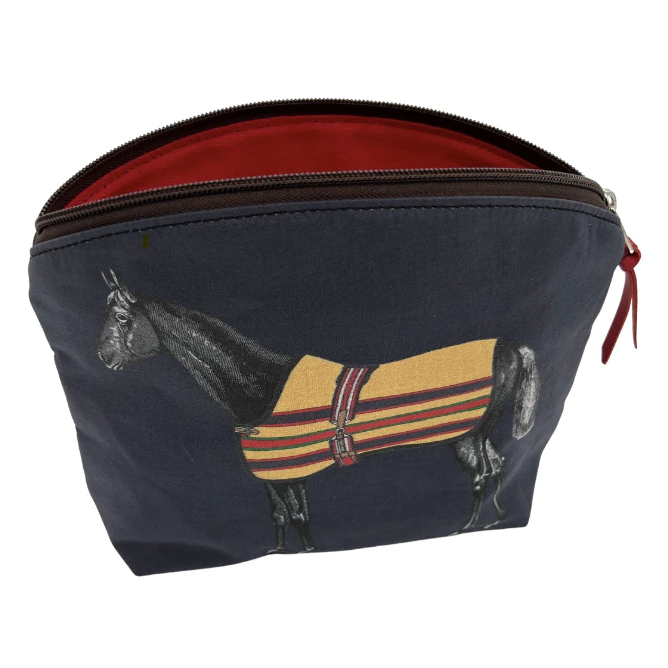 Rebecca Ray Red Lilly Oversized Cosmetic Bag, Navy | Vintage Horse Print | Malvern Saddlery