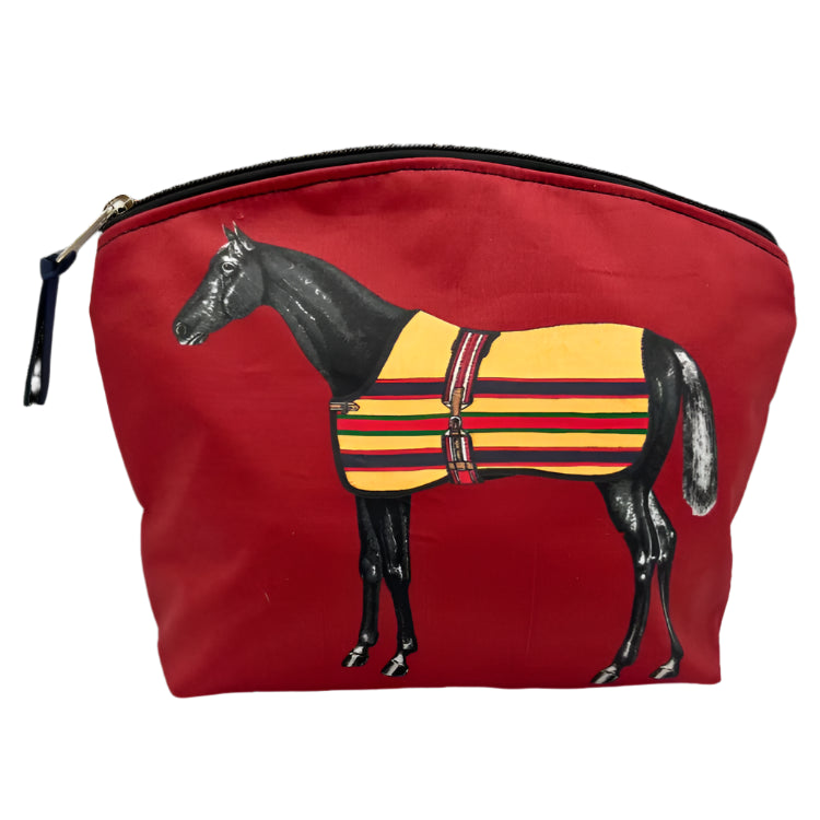 Rebecca Ray Red Lilly Oversized Cosmetic Bag | Vintage Horse Print | Malvern Saddlery