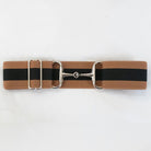 Ellany Snaffle Bit Closure Belts - 2 in., Costello Style, Black & Tan striped silver buckle | Malvern Saddlery