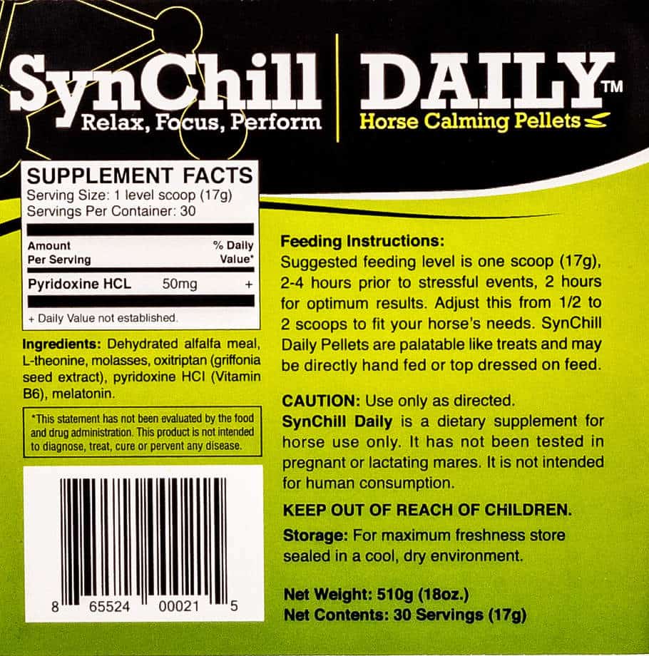 SynChill Daily Calming Supplement - label | Malvern Saddlery