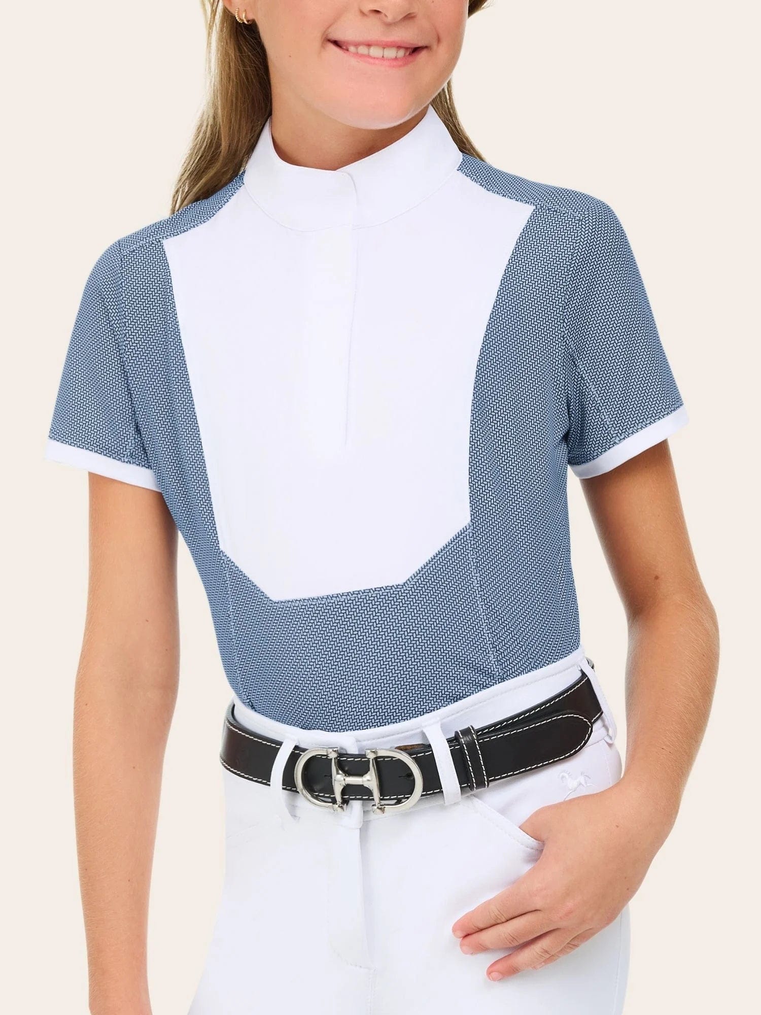 RJ Classics Girls Tessa Jr Short Sleeve Show Shirt - Petal Dots Blue | Malvern Saddlery
