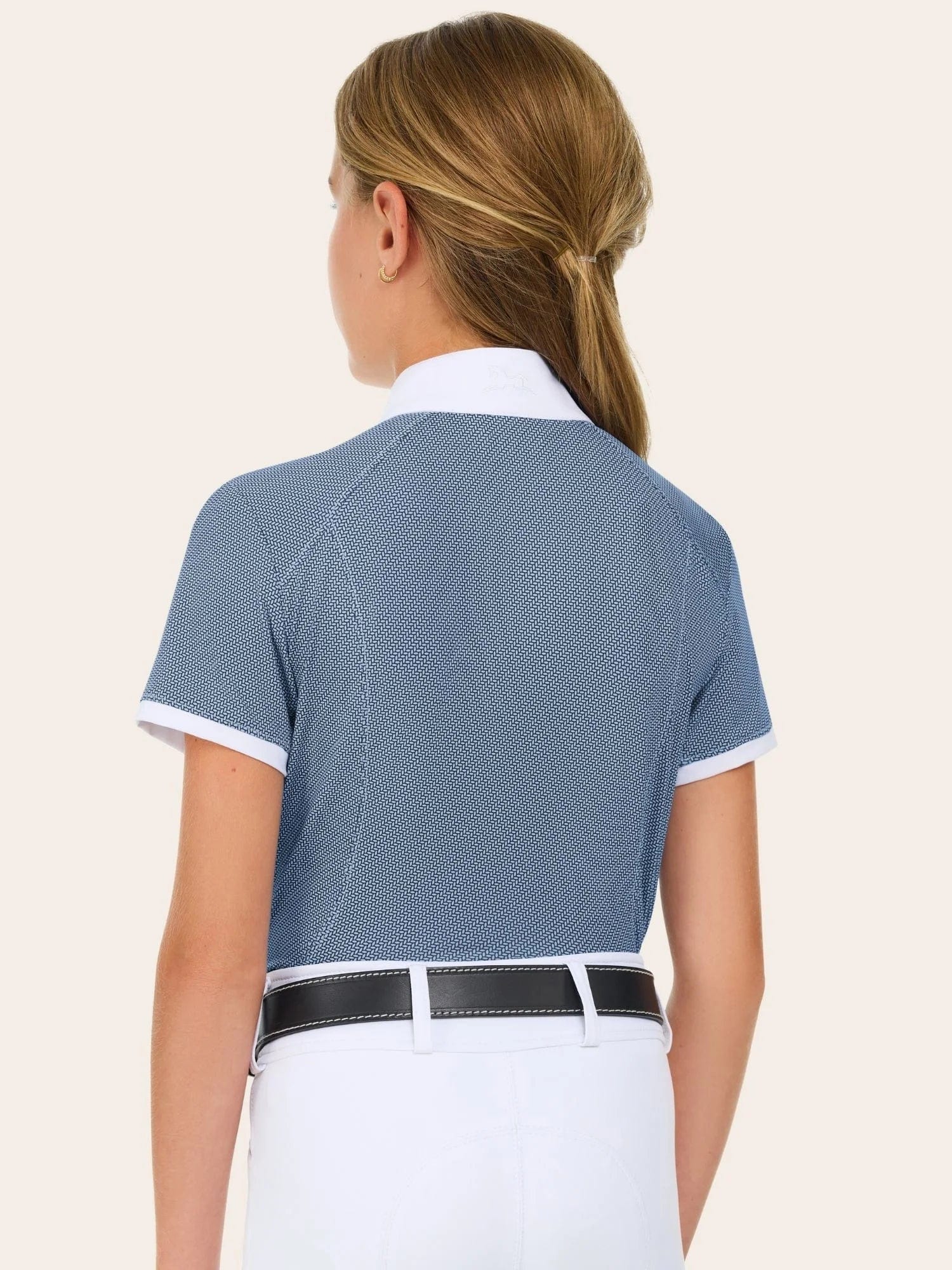 RJ Classics Girls Tessa Jr Short Sleeve Show Shirt - Petal Dots Blue; back view shown on girl | Malvern Saddlery