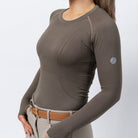 TKEQ Kennedy Seamless 2.0 Long Sleeve Performance Shirt - Suede Brown, cropped image of torso shown on model | Malvern Saddlery