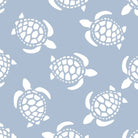 Pattern of white turtles on a light blue background