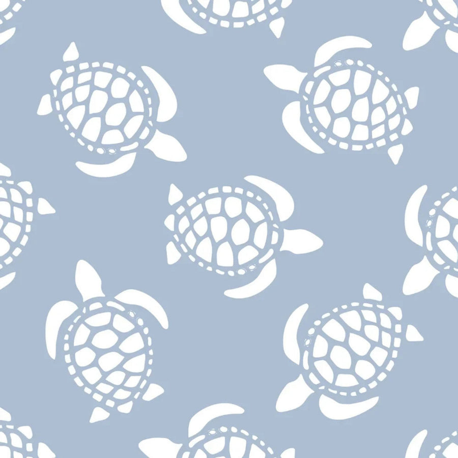 Pattern of white turtles on a light blue background