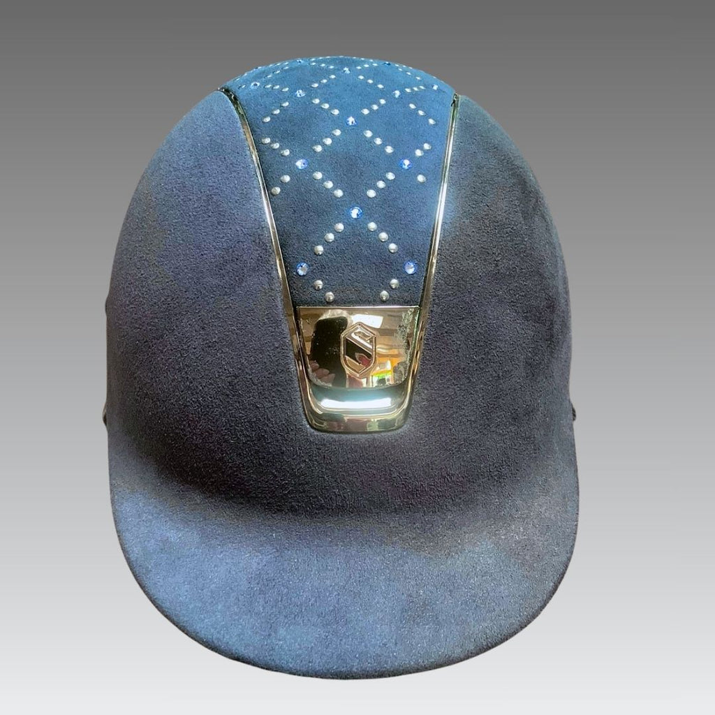 Samshield Premium Alcantara Crystals Helmet - Medium Shell - Navy with clear & blue crystal lozenge pattern | Malvern Saddlery